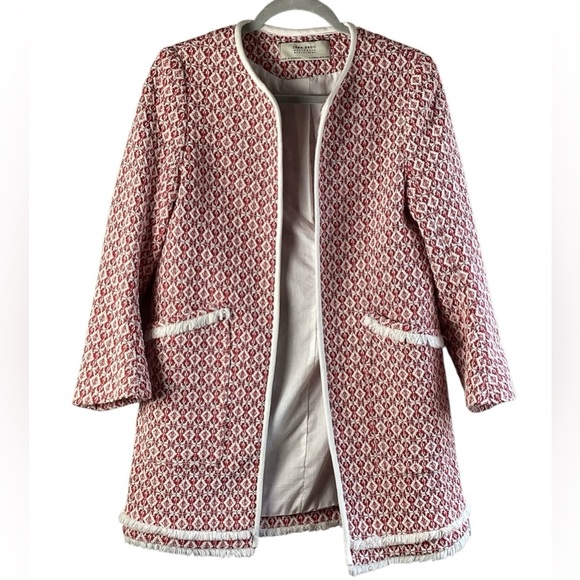 Zara Jackets & Blazers - ZARA TWEED CARDIGAN JACKET  Red and White Women's Coat Size Medium